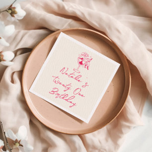 Serviette En Papier 21e soirée d'anniversaire avec coquette à main ros