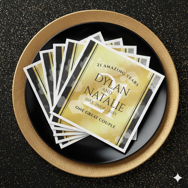 Serviette En Papier 21ème anniversaire de Mariage en laiton (Elegant 21st Brass Wedding Anniversary Napkins Cover Photo)