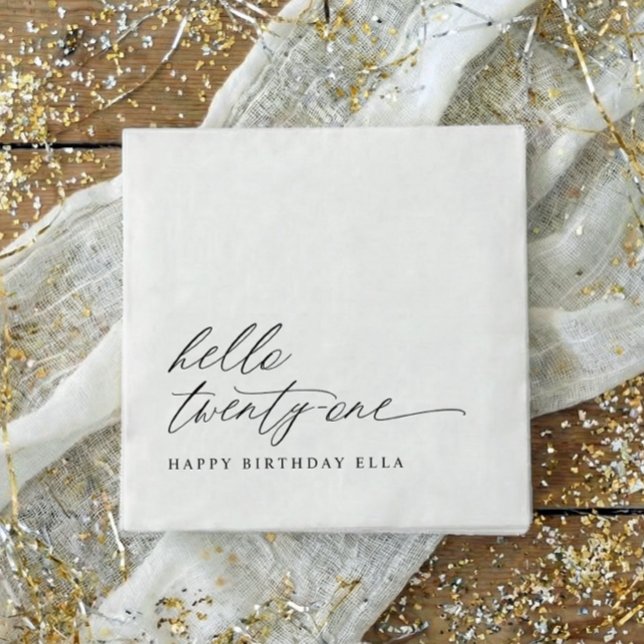 Serviette En Papier 21st Birthday Party Hello 21 Modern Milestone (21st birthday party napkins in black and white)