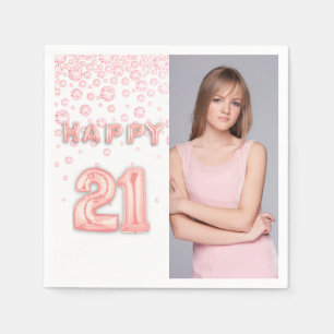 Serviette En Papier 21st birthday party rose gold photo diamonds