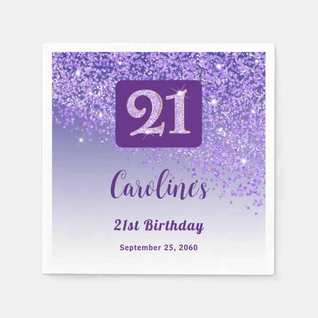 Serviette En Papier 21st Birthday Party Sparkling Purple Glitter (Devant)