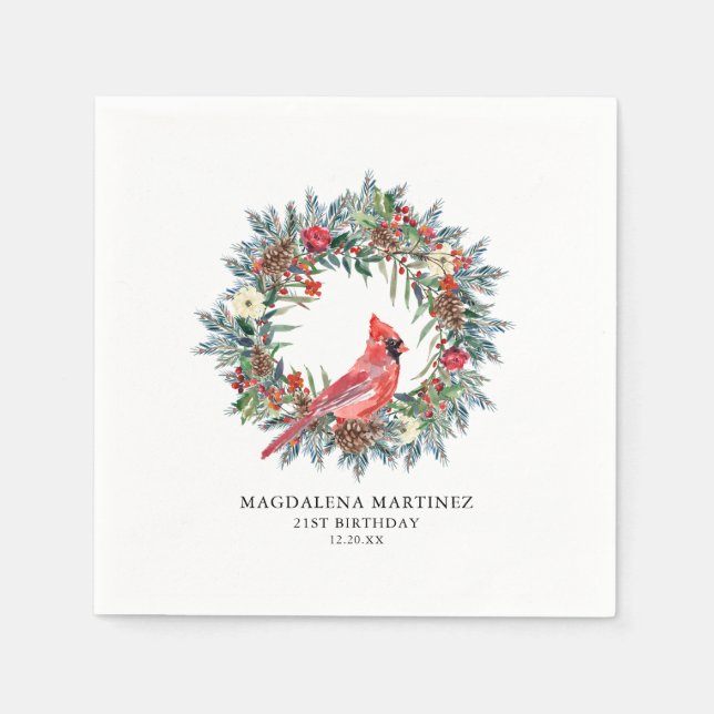 Serviette En Papier 21st Birthday Red Cardinal Wreath Custom Cocktail (Devant)