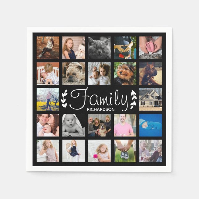 Serviette En Papier 22 Family Photo Collage & Nom (Devant)
