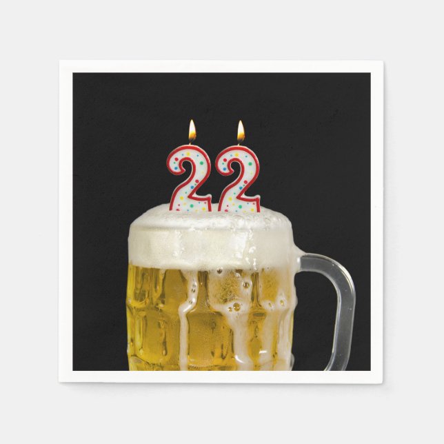 Serviette En Papier 22e Anniversaire Bière en noir (Devant)
