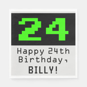 Serviette En Papier 24e anniversaire - Nerdy / Geeky Style "24" & Nom