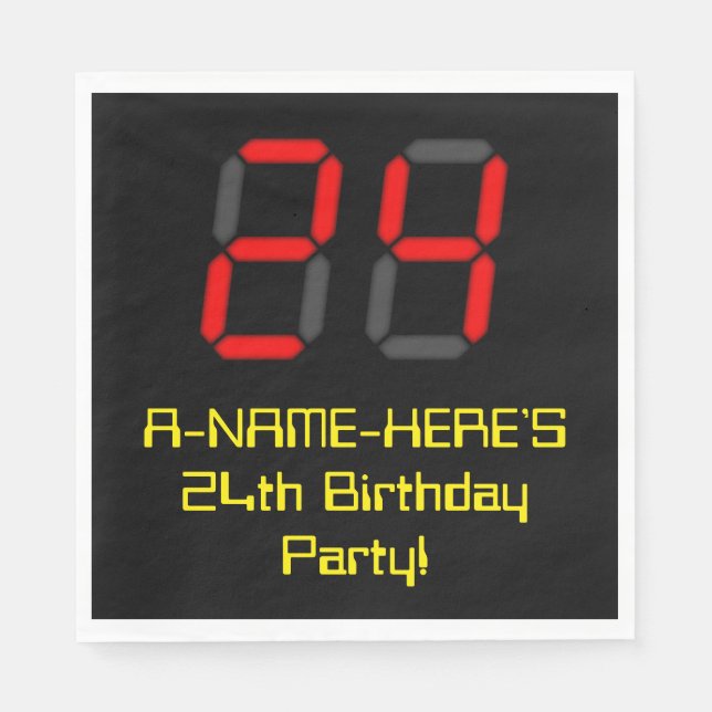 Serviette En Papier 24ème anniversaire : Rouge Digital Horloge Style " (Devant)