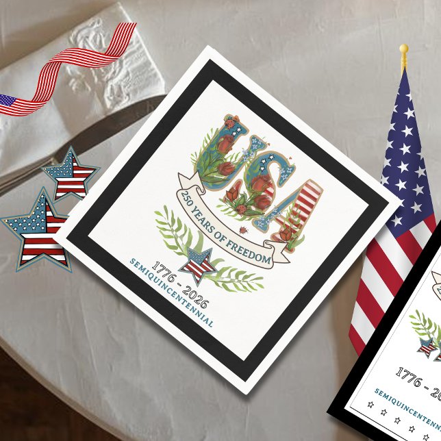 Serviette En Papier 250 Years of Freedom Chic Patriotic Black Border (250 Years of Freedom Chic Patriotic Black Border Napkins)