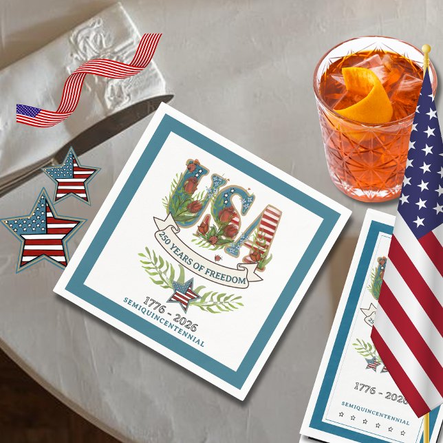 Serviette En Papier 250 Years of Freedom Elegant Patriotic Blue Border (250 Years of Freedom Elegant Patriotic Blue Border Napkins)