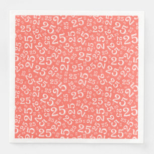 Serviette En Papier 25e âge nombre aléatoire Motif corail/blanc