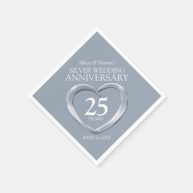 Serviette En Papier 25e anniversaire argent coeur personnalisé nom (Coin)