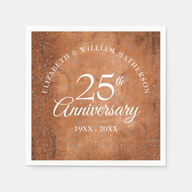 Serviette En Papier 25e Anniversaire Argent Confetti Boho Boho Rustiqu (Devant)