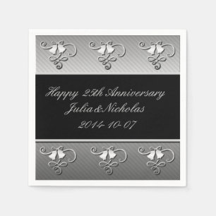 Serviette En Papier 25e anniversaire Argent et serviettes noires