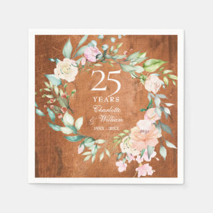 Serviette En Papier 25e anniversaire Boho Rustic Wood Roses Garland