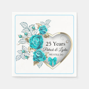 Serviette En Papier 25e anniversaire de la floraison turquoise - JE LE