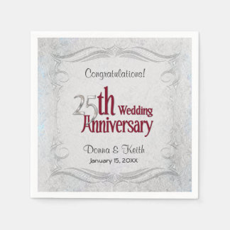 Serviette En Papier 25e anniversaire de l'argent et de la Bourgogne - 