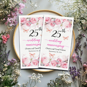 Serviette En Papier 25e Anniversaire de Mariage Argent Roses Fardées