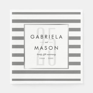 Serviette En Papier 25e Anniversaire de Mariage Classique Rayure Argen
