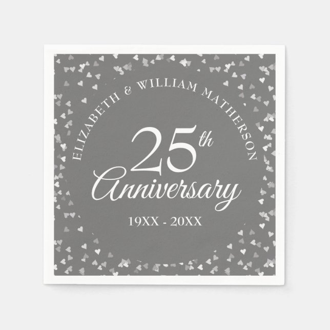 Serviette En Papier 25e Anniversaire de Mariage Confettis de coeurs en (Devant)