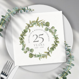 Serviette En Papier 25e Anniversaire de Mariage en Verdure Florale