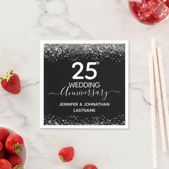 Serviette En Papier 25e anniversaire de Mariage Parties scintillant Fa (En situation)