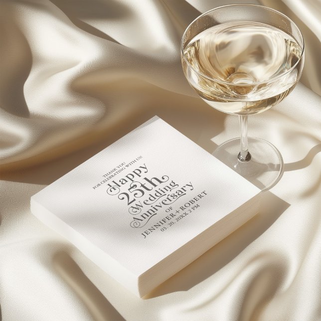 Serviette En Papier 25e Anniversaire de Mariage Typographie Or (Créateur téléchargé)