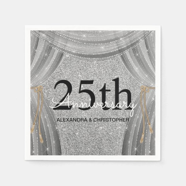 Serviette En Papier 25e anniversaire du Mariage Argent et Étincelle no (Devant)