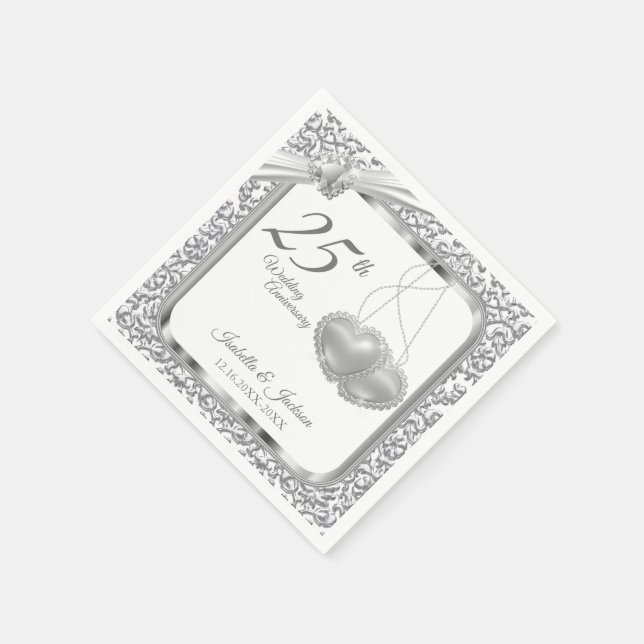 Serviette En Papier 25e anniversaire du Mariage - Coeurs (Coin)
