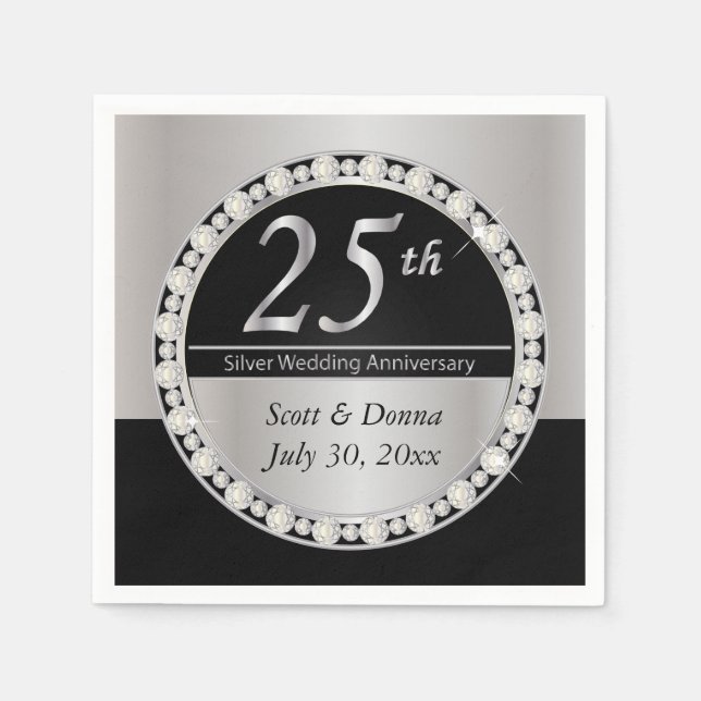 Serviette En Papier 25e anniversaire du Mariage d'argent (Devant)