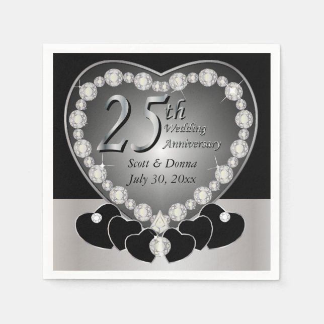 Serviette En Papier 25e anniversaire du Mariage d'argent (Devant)