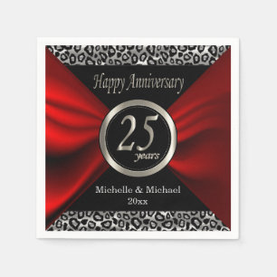 Serviette En Papier 25e anniversaire du Mariage d'argent   Motif Leopa
