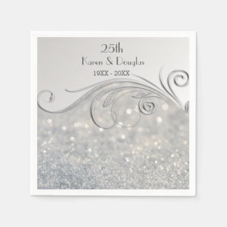 Serviette En Papier 25e anniversaire du Mariage de Sparkle Silver