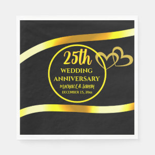 Serviette En Papier 25e anniversaire du Mariage d'or noir Coeur modern