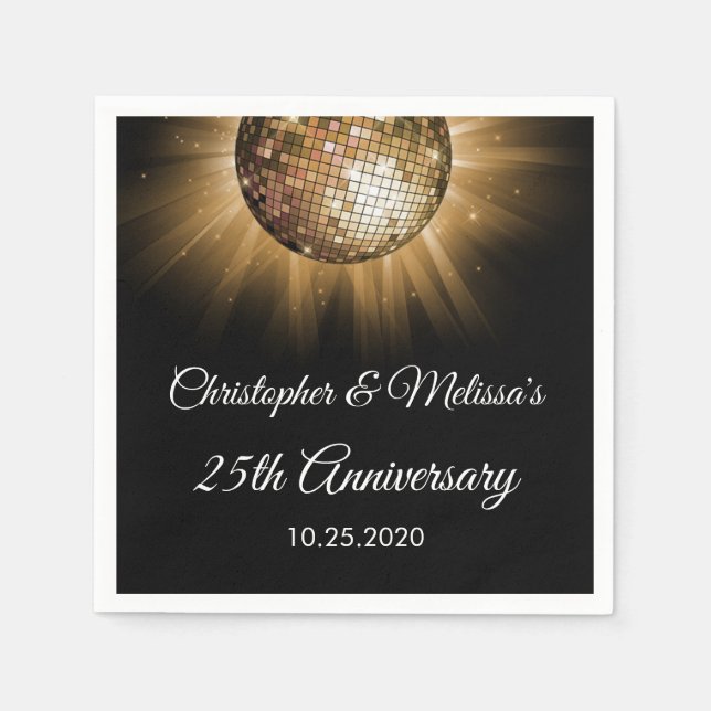 Serviette En Papier 25e anniversaire du Mariage Gold Sparkle Disco Bal (Devant)