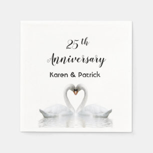Serviette En Papier 25e anniversaire du mariage les cygnes blancs aime