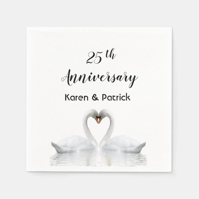 Serviette En Papier 25e anniversaire du mariage les cygnes blancs aime (Devant)