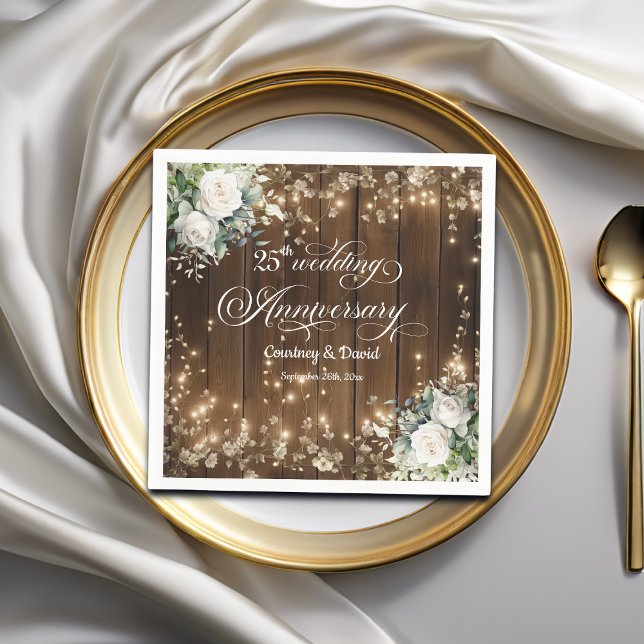 Serviette En Papier 25e anniversaire du Mariage Lumières à cordes rust (Créateur téléchargé)