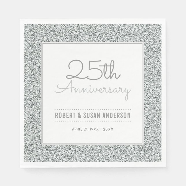 Serviette En Papier 25e anniversaire du Mariage Parties scintillant d' (Devant)