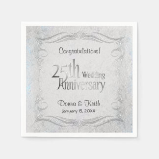 Serviette En Papier 25e anniversaire élégant en argent - Personnaliser
