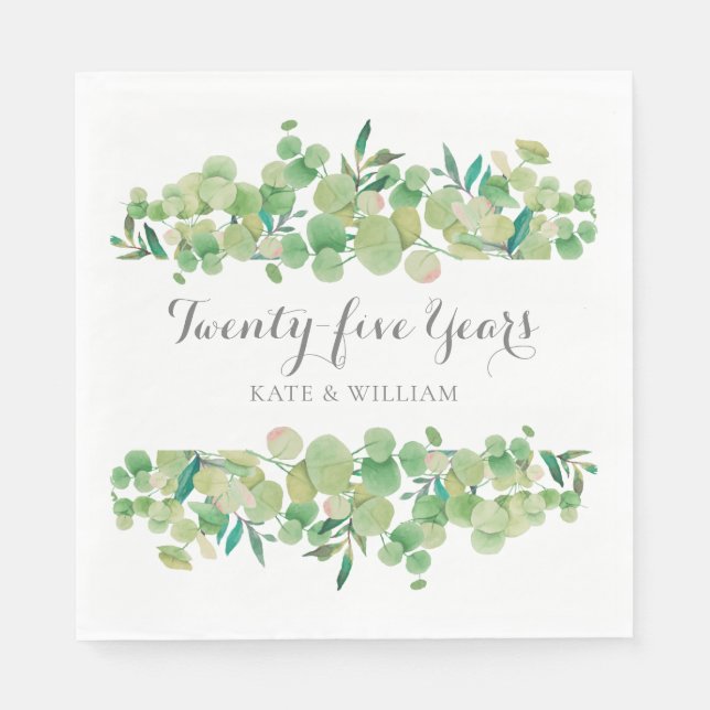 Serviette En Papier 25e anniversaire Eucalyptus Flore verdure (Devant)