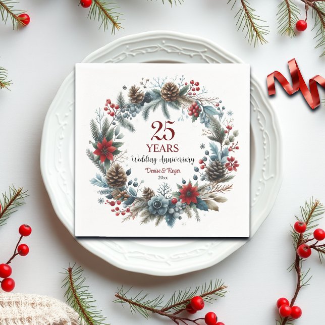 Serviette En Papier 25e anniversaire Mariage d'argent Elégant hiver (Créateur téléchargé)
