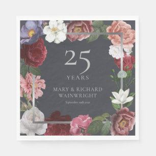 Serviette En Papier 25e anniversaire Mariage d'argent Floral Rose