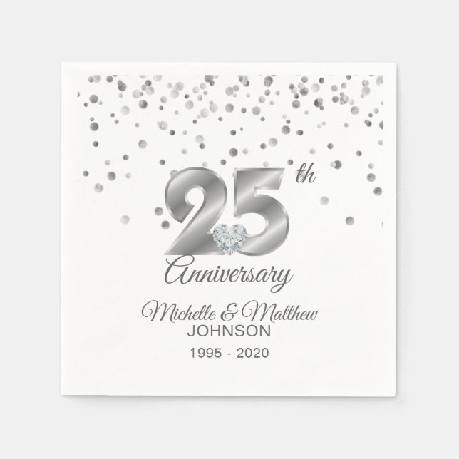 Serviette En Papier 25e anniversaire Mariage d'argent personnalisé (Devant)