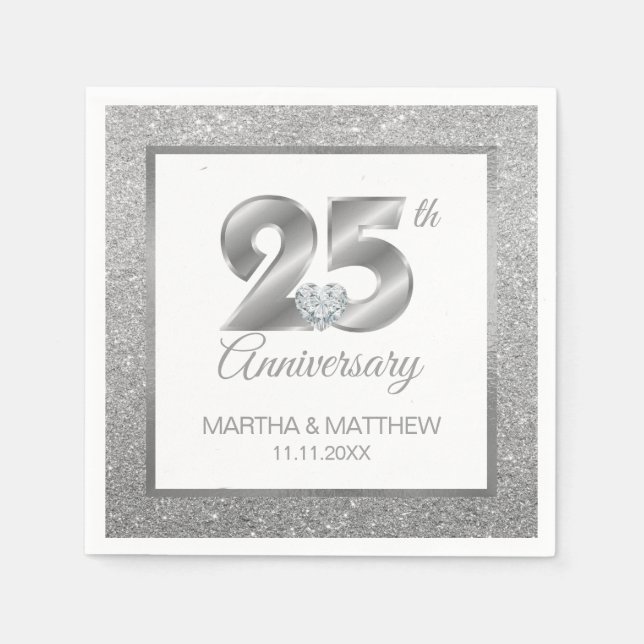 Serviette En Papier 25e anniversaire Mariage d'argent personnalisé (Devant)