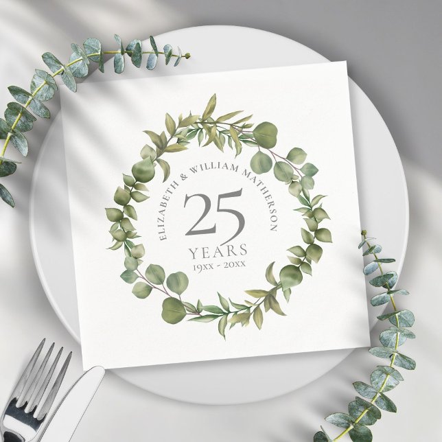 Serviette En Papier 25e anniversaire Mariage d'argent Végétation flora (Créateur téléchargé)