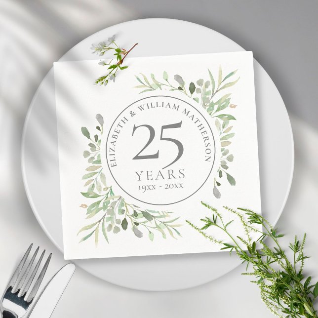 Serviette En Papier 25e anniversaire Mariage d'argent verdure (Créateur téléchargé)