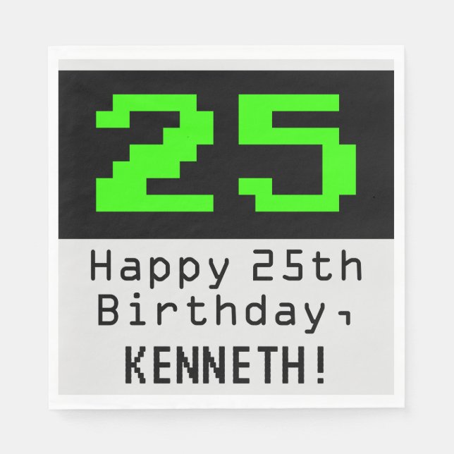 Serviette En Papier 25e anniversaire - Nerdy / Geeky Style "25" & Nom (Devant)