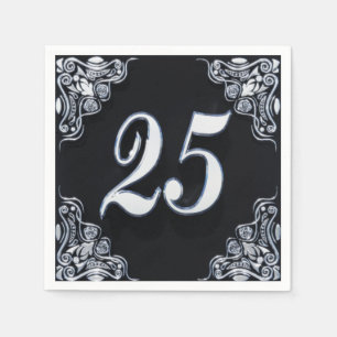 Serviette En Papier 25e anniversaire ou anniversaire Regal Argent Noir