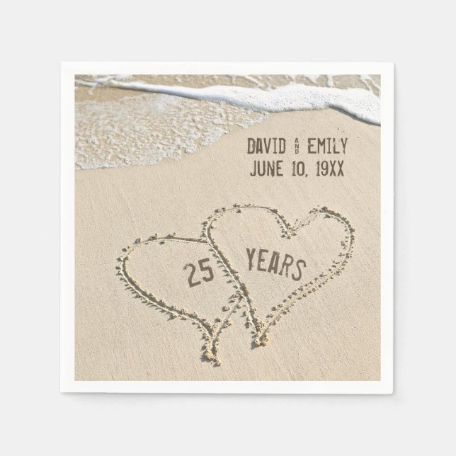 Serviette En Papier 25e Anniversaire Plage Coeurs serviettes (Devant)