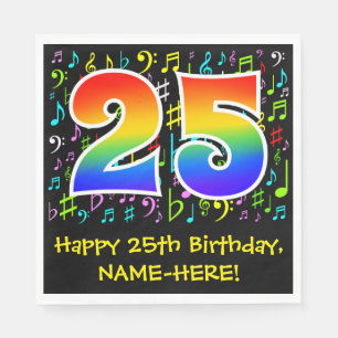 Serviette En Papier 25e anniversaire - Symboles de musique colorée, a