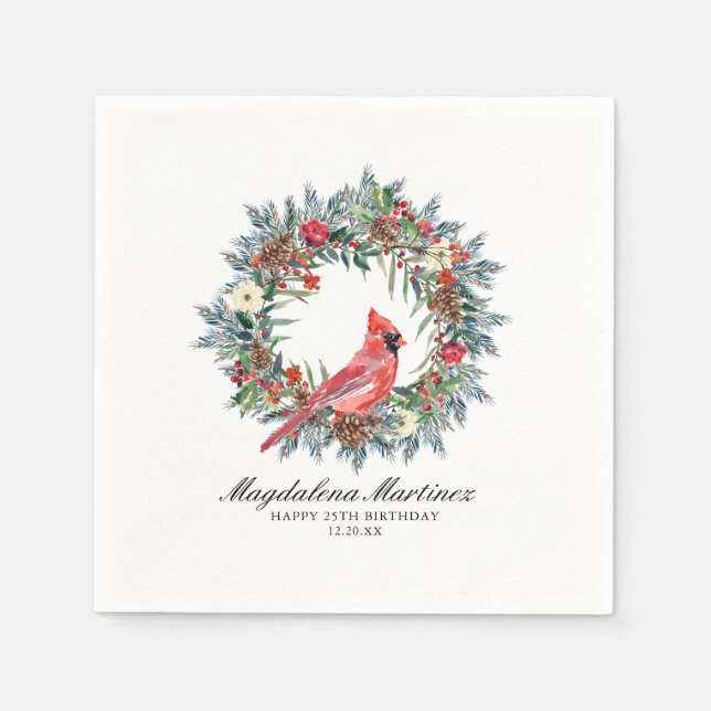 Serviette En Papier 25th Birthday Red Cardinal Wreath Custom Cocktail (Devant)